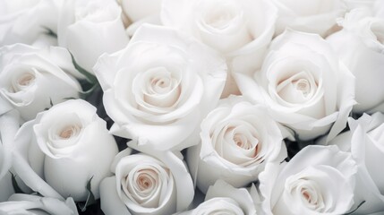Obraz na płótnie Canvas Bouquet of white roses top-view close-up background. Generative AI.