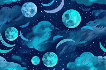 Obraz na płótnie Canvas Painted seamless pattern of night sky. Generative AI
