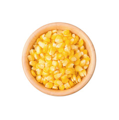 Top  view corn seeds in wood blow isolated on transparent png