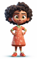 Black girl in a dress. Confident young girl in a patterned dress, bright and cheerful. Ideal for educational and children's content.