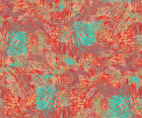 Combed Orange and Teal Monotype Print