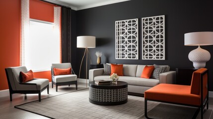 A clean and sophisticated design with a bold feature wall. AI generated