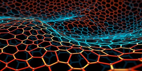 Nanotechnology structure of hexagonal nano material. Macro abstract futuristic network of neurons and neural networking.