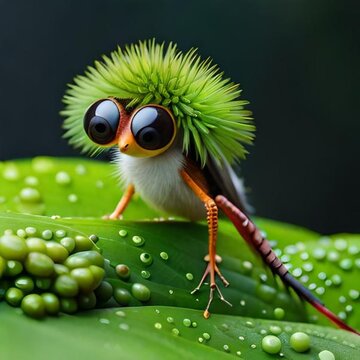 insecto encima de una hoja con el pelo verde muy realista