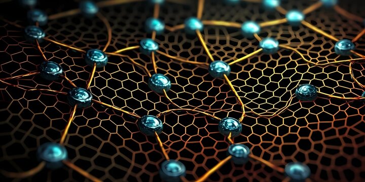 Nanotechnology structure of hexagonal nano material. Macro abstract futuristic network of neurons and neural networking.
