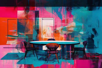 Boardroom Neon Colorful Painting Texture Grunge Brushstrokes Generative AI