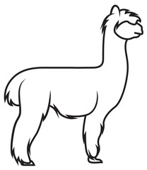 Alpaca Silhouette on White Background. Lama Line art black and white illustration. Isolated Vector Animal Template for Icon, Logo Company, Symbol etc