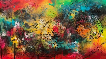 Obraz na płótnie Canvas A mixed media artwork with layers of melted wax, ink, and oil pastel, resulting in a vibrant and textured abstract background - Generative Ai