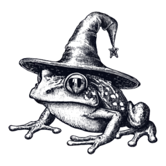 Fotobehang frog wizard wearing a magic hat hand drawn sketch  © Curly