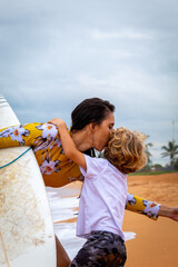 mother and child on beach
