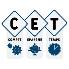CET - compte epargne temps  acronym. business concept background. vector illustration concept with keywords and icons. lettering illustration with icons for web banner, flyer, landing