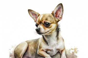 Generative AI. Portrait of a Chihuahua, a popular dog breed. Head of a toy terrier on watercolor background.