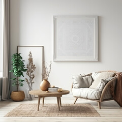 Frame mockup, cozy living room, modern nursery interior. Generative AI.
