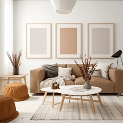 Frame mockup, cozy living room, modern nursery interior. Generative AI.