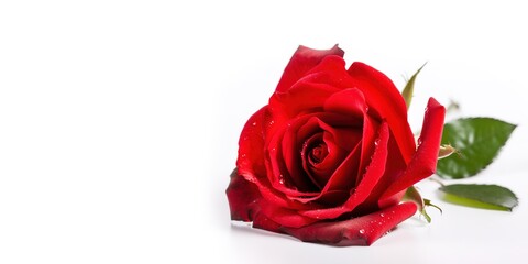 A Red Rose on White Background and Space for Text, Mockup Illustration with Generative AI
