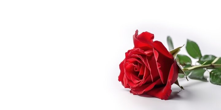 A Red Rose on White Background and Space for Text, Mockup Illustration with Generative AI
