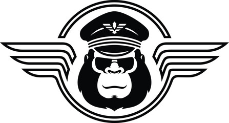 Airline Captain Gorilla with Hat and Sunglasses Logo Design