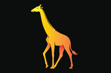 Silhouette of Giraffe Walking Vector Illustration