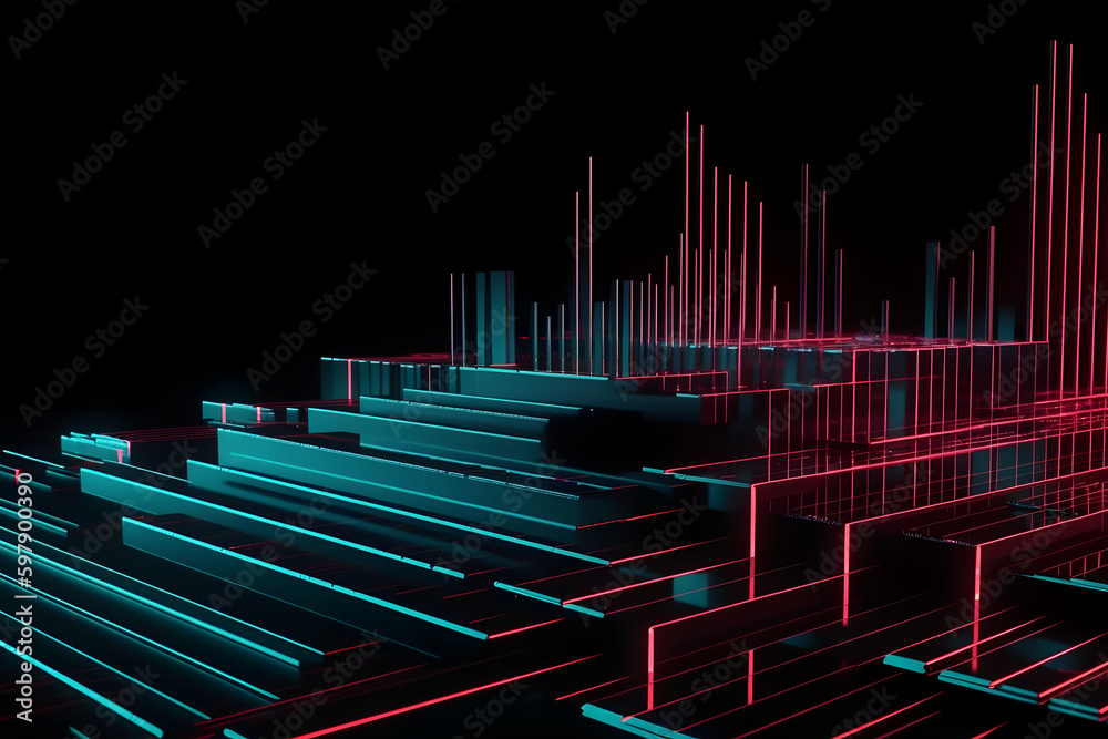 Wall mural abstract background of long explosure tale light on black ,technology backgroud. neural network ai g
