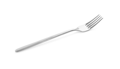 One shiny metal fork isolated on white