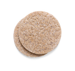 Fresh crunchy crispbreads on white background, top view