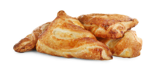 Fresh tasty puff pastry on white background