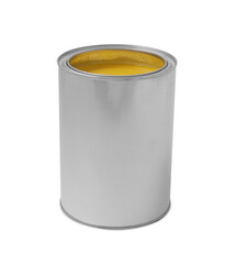 Can with yellow paint on white background