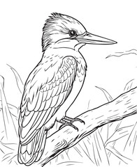 Fototapeta premium Hand drawn vector coloring page of kingfisher/humming bird. Coloring page for kids and adults. Print design, t-shirt design, tattoo design, mural art, line art. 