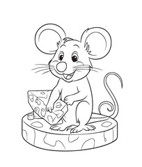 Hand drawn vector coloring page of cartoonish mouse. Coloring page for kids and adults. Print design, t-shirt design, tattoo design, mural art, line art. 