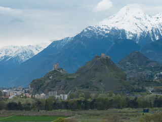 Sion Switzerland also called Sitten with Valere Castle and Tourbillon Castle - travel photography