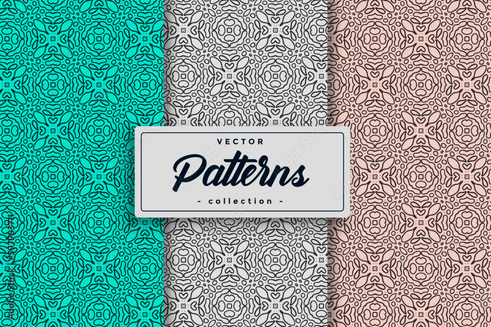 Fototapete Seamless Geometric Textile Pattern design collection, Seamless textile pattern set Collection Textile pattern background seamless pattern design,