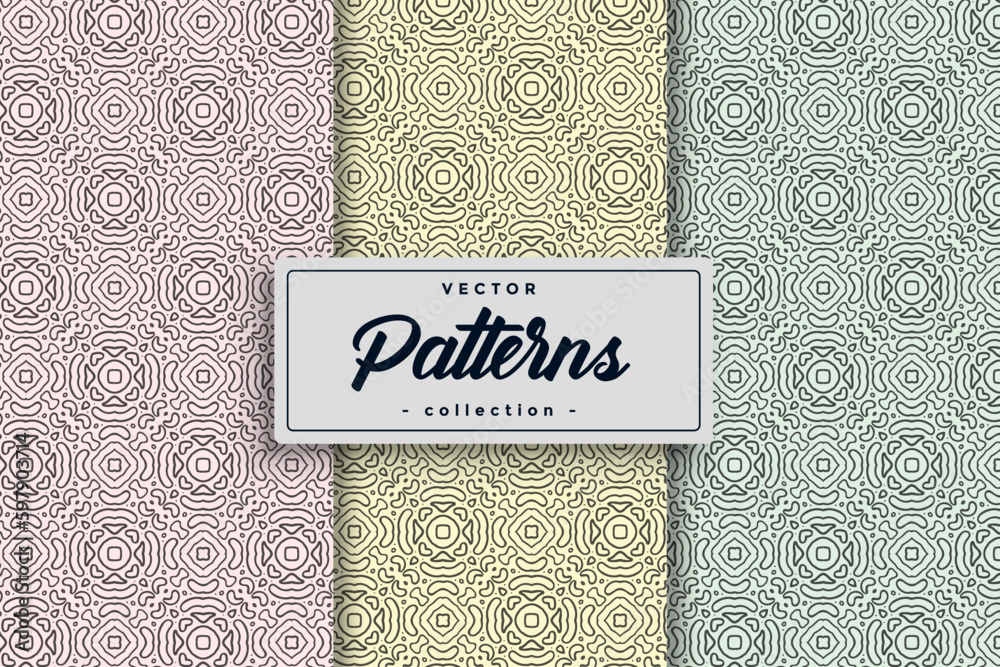 Aufkleber Textile pattern background seamless pattern design, Seamless textile pattern set collection, Seamless Geometric Textile Pattern design collection