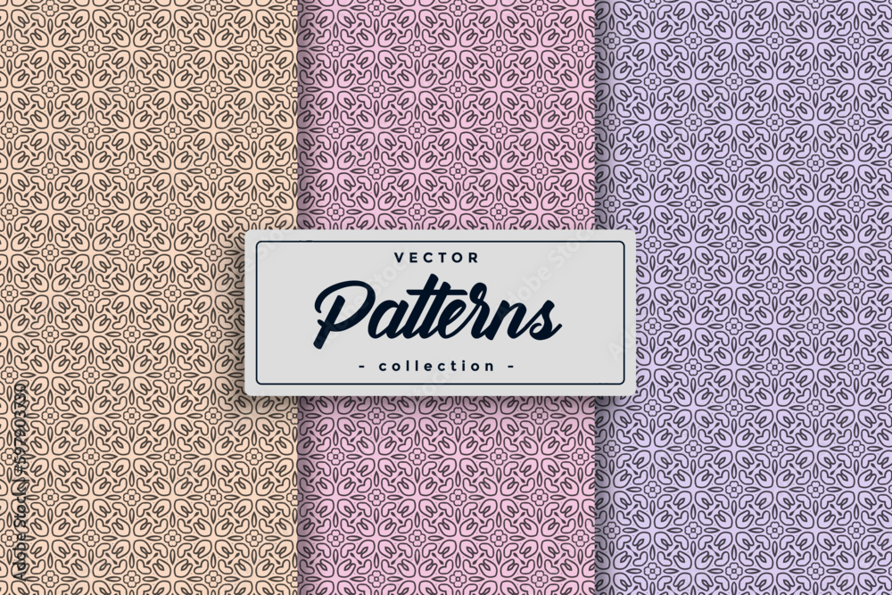 Aufkleber Textile pattern background seamless pattern design, Seamless textile pattern set collection, Seamless Geometric Textile Pattern design collection