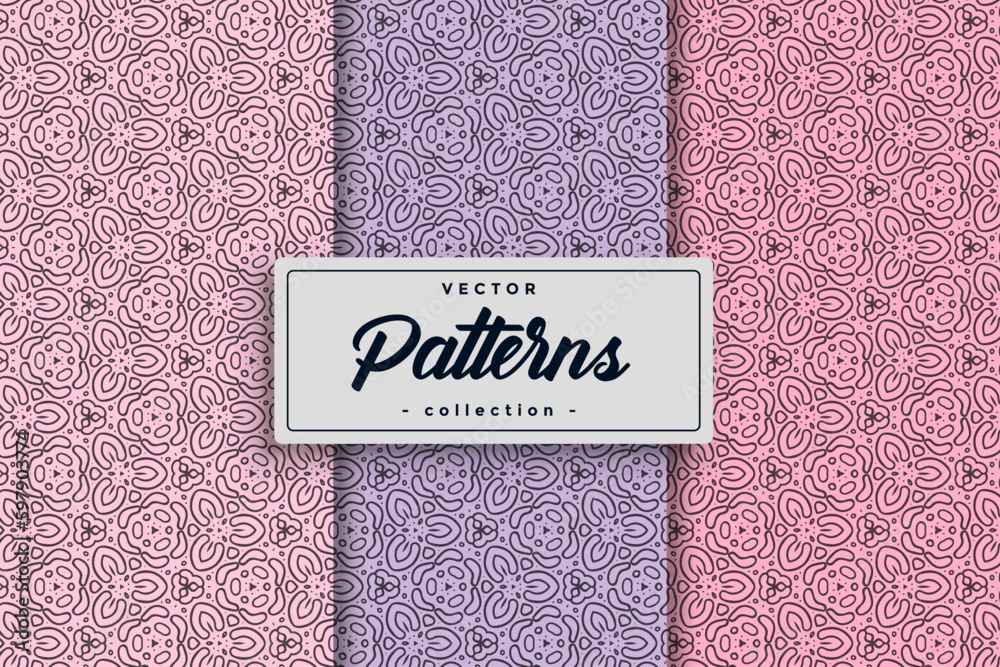 Fototapete Seamless Geometric Textile Pattern design collection, Seamless textile pattern set Collection Textile pattern background seamless pattern design,