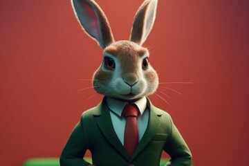 Anthropomorphic bunny dressed in a suit like a businessman. business concept. AI generated, human enhanced