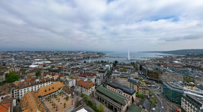 Beautiful city center of Geneva with Lake Leman - travel photography