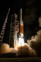The rocket launches into space. Spaceship launch. AI generated, human enhanced