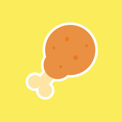 cartoon chicken or turkey thigh food menu thanksgiving. Chicken leg isolated on color background. Chicken thighs icon fried food vector in flat style. Drumstick