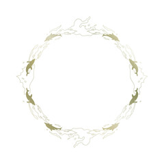 素材_フレーム_イルカをモチーフにした金色の飾り枠。高級感のある夏のイメージ。字無