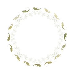 素材_フレーム_イルカをモチーフにした金色の飾り枠。高級感のある夏のイメージ。字無