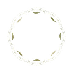 素材_フレーム_イルカをモチーフにした金色の飾り枠。高級感のある夏のイメージ。字無