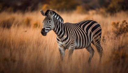 Fototapeta na wymiar A zebra walking in a grassland ai, ai generative, illustration