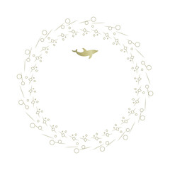 素材_フレーム_イルカをモチーフにした金色の飾り枠。高級感のある夏のイメージ。字無