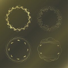 素材_フレームのセット_イルカをモチーフにした金色の飾り枠。高級感のある夏のイメージ。字無