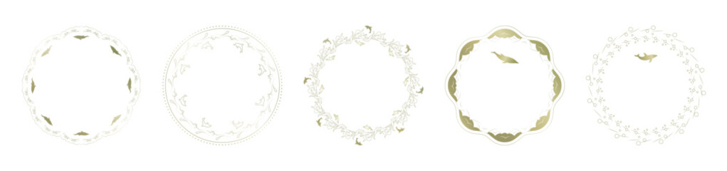 素材_フレームのセット_イルカをモチーフにした金色の飾り枠。高級感のある夏のイメージ。字無