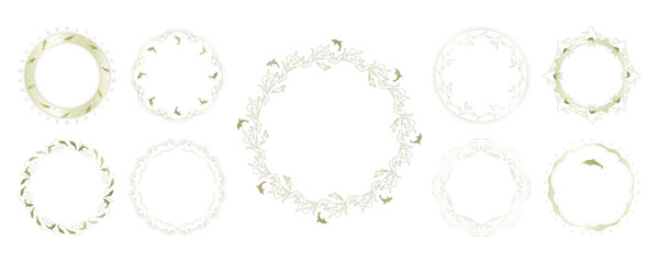 素材_フレームのセット_イルカをモチーフにした金色の飾り枠。高級感のある夏のイメージ。字無