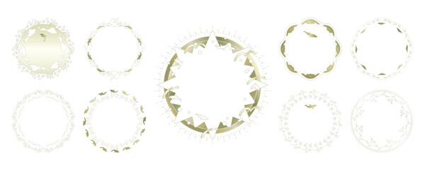 素材_フレームのセット_イルカをモチーフにした金色の飾り枠。高級感のある夏のイメージ。字無