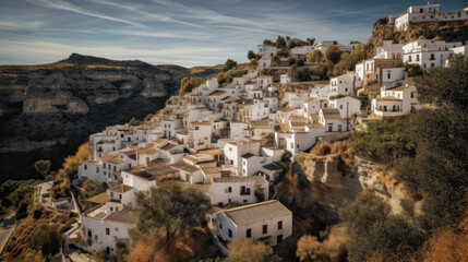 Fototapeta na wymiar a mediterranean town on a mountain by the sea in europe. Generative AI