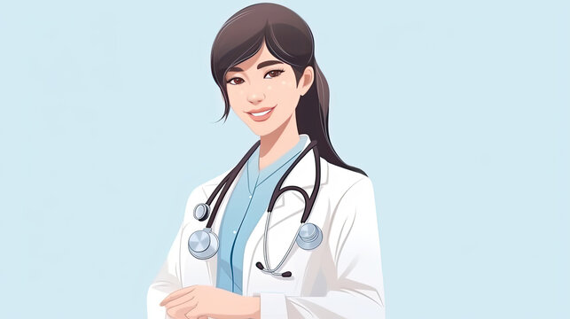 illustration of a young female doctor with a white coat. Generative AI