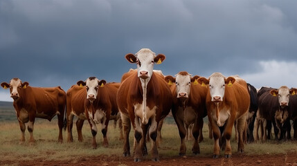 a herd of cows in a field Generative AI - obrazy, fototapety, plakaty